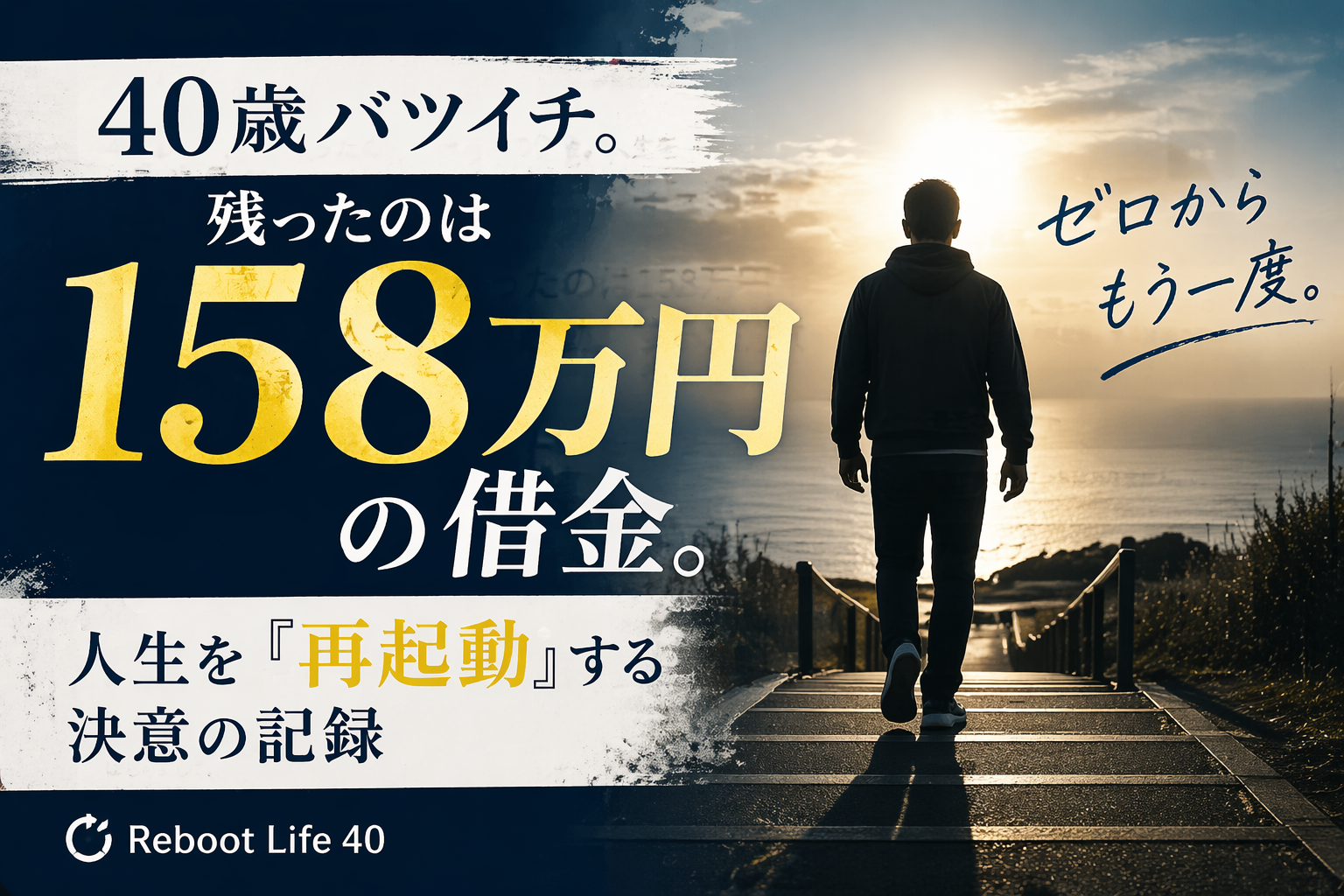 40歳バツイチで借金158万円を抱え、人生を再スタートする男性のイメージ画像